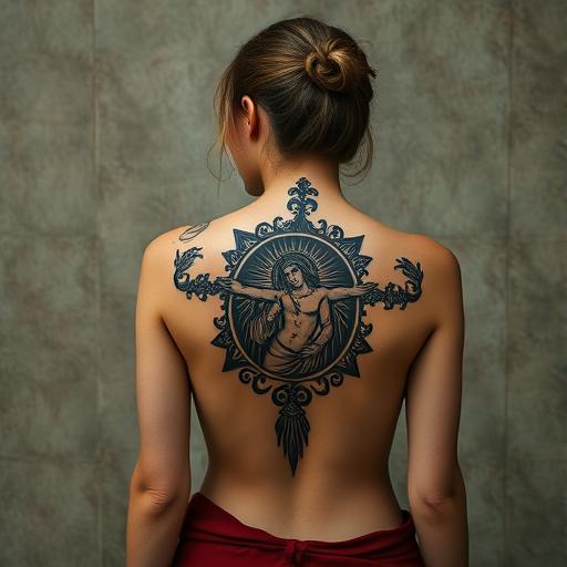 Detailed San Judas tattoo on woman's arm